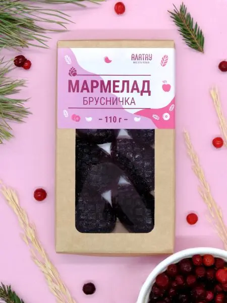 Мармелад ягодный Брусничка в крафтовой коробке, 110г