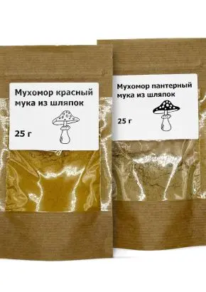 Комбо Мухомор мука из шляпок 2в1: мухоморы красный и пантерный Комбо Мухомор мука из шляпок 2в1: мухоморы красный и пантерный
